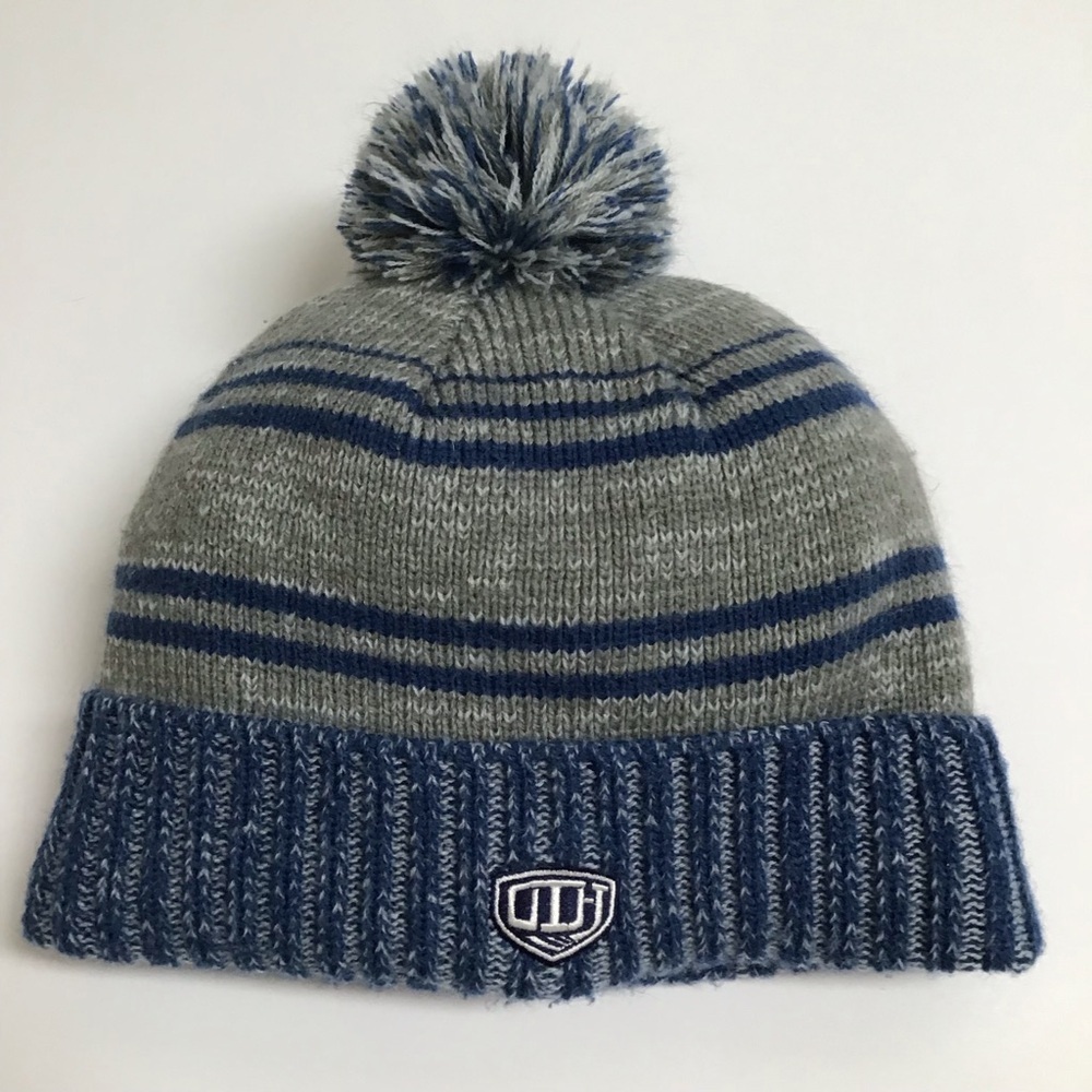 Toronto Maple Leafs NHL Hockey Gray Blue Knit Pom Beanie Skater Hat Fleece Lined - Picture 2 of 10